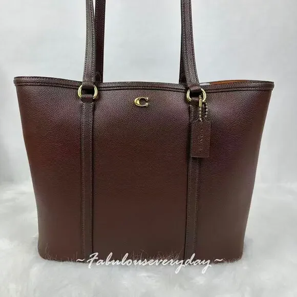 Coach Legacy Tote Bag Shoulder Bag In Leather/Brass/Maple Brown CU056 NWT - Picture 2 of 10